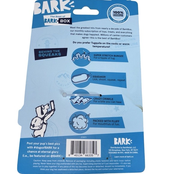 Bark Box Plush Dog Toy Tugquila Squeak Crinkle Pop Out Worm XS/M - NEW - Picture 6 of 7